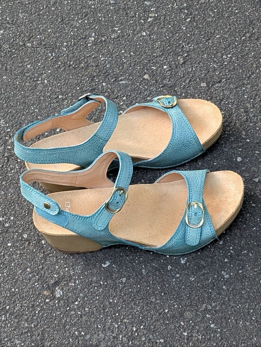 Dansko Teal Leather Open-Toe Slingback Sandals (New) - Picture 3 of 10